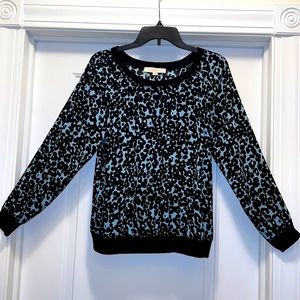 Womens Ann Taylor LOFT Small Blue & Black Long Sleeve Blouse